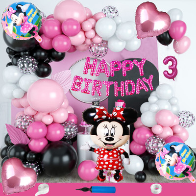 Crazykart Minnie Mouse Theme Third 3rd Birthday Decoration Kit For Girls Party Decoration(Set of 115)