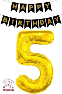 DECOR SPARKS Happy Birthday Banner and 5 Number Foil Ballon(Set of 2)