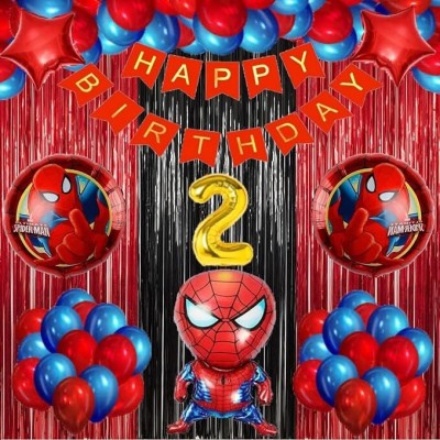 Urban Classic SpiderMan theme of 2 nd Happy Birthday Decoration kit for Boys and Girls(Set of 60)