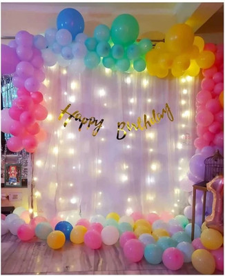 BBG BBG_Theme Birthday Decorations Kit with White curtains and Light (Set of 53)(Set of 53)