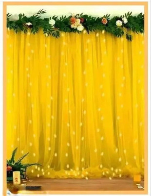 PARTY MIDLINKERZ Solid Yellow net Curtain Cloth Backdrop Combo with Green Leaves for Wall Decorations Balloon(Multicolor, Pack of 6)