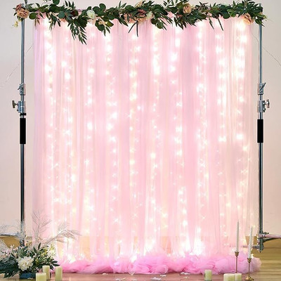 PARTY MIDLINKERZ Solid Hot Pink net Curtain Cloth Backdrop with Led Light for Wall Decorations Balloon(Pink, Pack of 6)