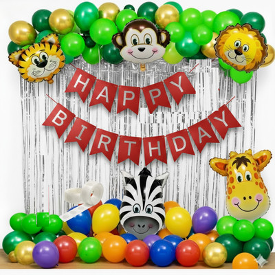 shanviadorn Red & Silver Jungle Safari Theme Banner Birthday Combo(Set of 48)