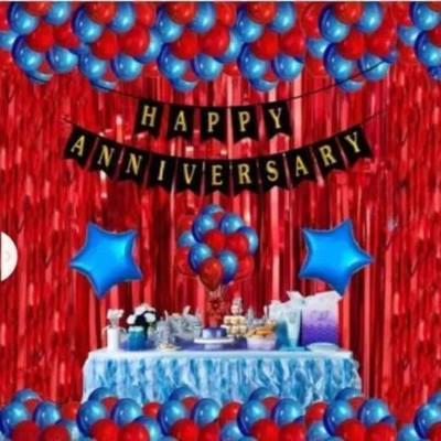 FOOGAA Happy anniversary Banner Set with 35 HD Metallic Kit with Curtains Banner(Set of 35)