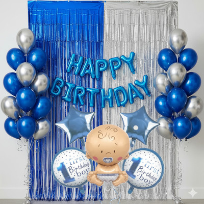 shanviadorn Cute 1st Birthday Boy Celebration Decoration Items Kit - For Kids(Set of 39)