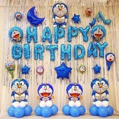 PARTY MIDLINKERZ Doraemon Theme Happy Birthday Decoration set kits item for Kids, Boys, Girl(Set of 56)