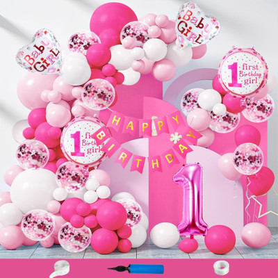 Choice Corner Happy 1st Birthday Decoration Kit Combo For Girls Party Celebrations(Set of 89)
