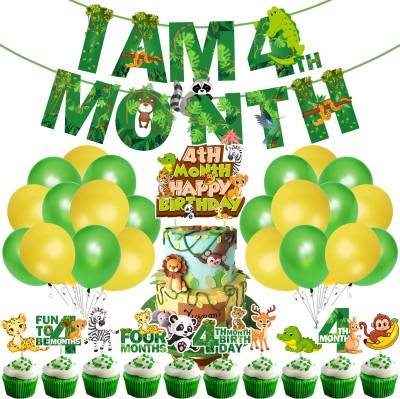 Prihit Jungle Theme 4th Month Birthday Decoration for Baby Kids Birthday (Pack of 37)