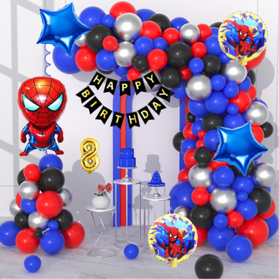 Aoes Spider-Man Theme 8th Birthday Decoration Kit Happy Birthday Banner & Balloons(Set of 59)