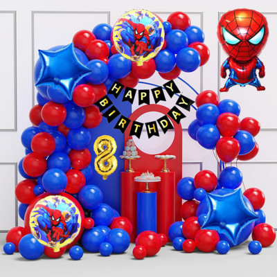 Aoes Spider-Man 8th Birthday Decoration Kit Combo Red-Blue Balloons Theme for Kids