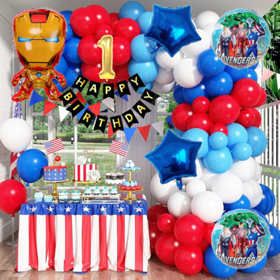Aoes Iron-Man 1st Birthday Decoration Kit Superhero Theme Balloons & Banner Combo(Set of 59)