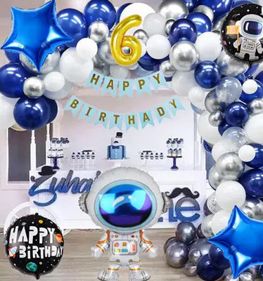 PBBS Astronaut Space Theme 6th Birthday Decoration Kit with Balloon for Boys