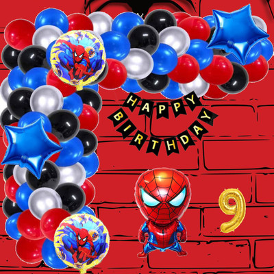 Aoes Spider-Man Theme 9th Birthday Decoration Kit Happy Birthday Banner & Balloons(Set of 59)