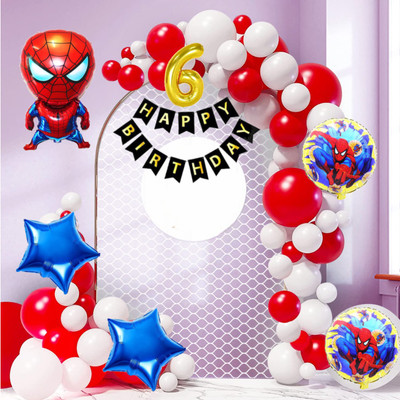 Aoes Spider-Man 6th Birthday Decoration Kit Combo Red-White Balloons Theme for Kids(Set of 59)