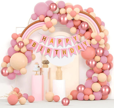 homelywhimsy Pink Birthday Decoration Kit For Girl | Pastel Balloon Rose Gold Chrome Balloons(Set of 53)