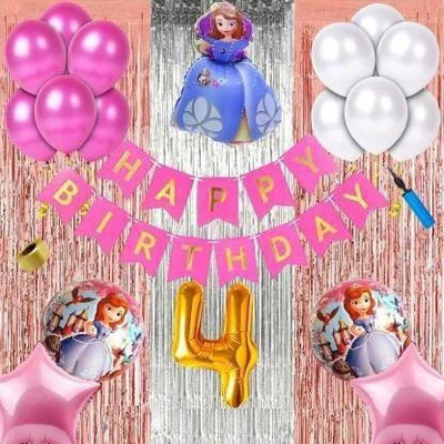 decokart new 4th birthday sofia princess birthday combo-pack of 74 pc(Set of 74)