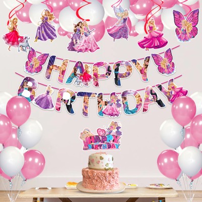 ZYOZI Barby Princess Theme Birthday Decorations- Banner,Balloons,Cake Topper (33 PCS )
