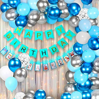 BBG BBG_First/1st Birthday Boy Birthday Decoration Kit with White net and Led Light(Set of 67)