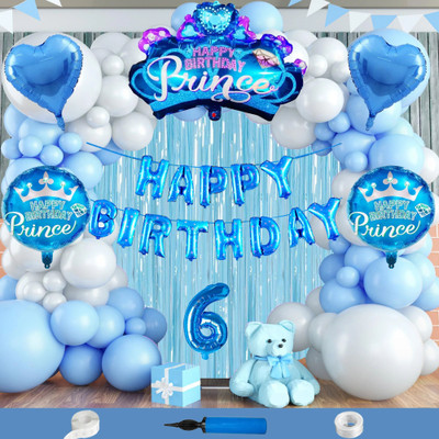 Choice Corner 6th Happy Blue Happy Birthday Prince Decoration Items Combo Blue White Balloons(Set of 112)
