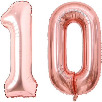 Probang 10 Number Foil Balloon - 16 Inch Anniversary Decoration Items / Rose gold(Set of 44)