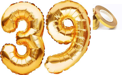 Events Framer EvFr Solid Golden '39' number Numerical Foil Balloon with Ribbon for Celebration(Set of 3)