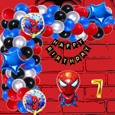 Aoes Spider-Man Theme 7th Birthday Decoration Kit Happy Birthday Banner & Balloons(Set of 59)