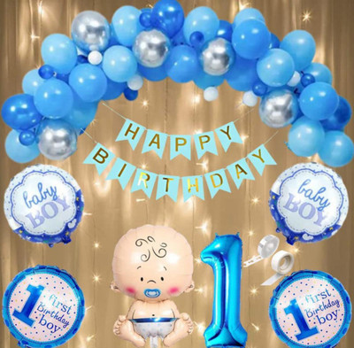 Anky decor Happy 1st Birthday Decoration Kit for Baby Boy Balloon (Blue, Pack of 52)