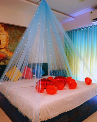 Anayatech 6 Pc Tent blue Romantic Decoration Set – Backdrop Curtain LED Light(Set of 6)