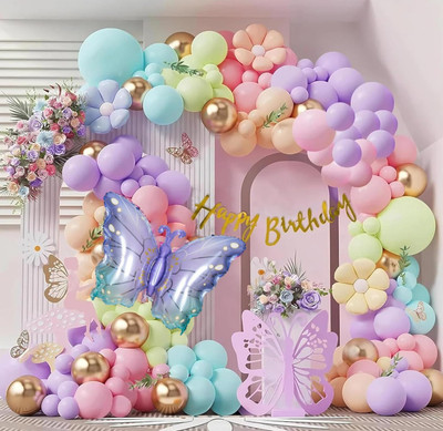 PARTY BREEZE Butterfly Theme Birthday Party Decorations with Pastel Balloons(Set of 80)