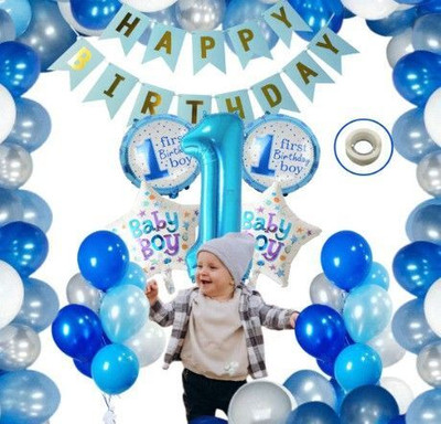 Bloomsevent Premium Quality Baby Boy 1st Birthday Theme Decorations Kit Combo(Set of 47)