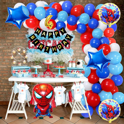 Aoes Spider-Man 4th Birthday Decoration Kit Superhero Theme Party Balloons & Banner(Set of 59)