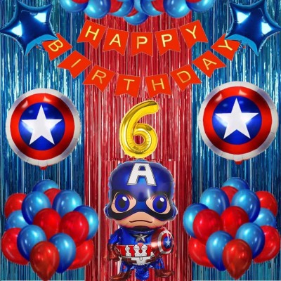Urban Classic CaptainAmeica theme of 6th Happy Birthday Decoration kit for Boys and Girls(Set of 60)