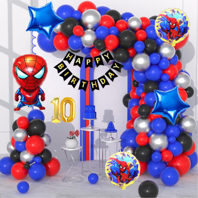 Aoes Spider-Man Theme 10th Birthday Decoration Kit Happy Birthday Banner & Balloons(Set of 60)