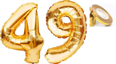 Rainy Decor New_Solid Golden '49' number Numerical Foil Balloon with Ribbon for Celebration(Set of 3)