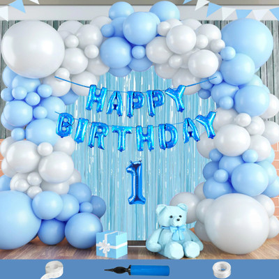 Choice Corner First Birthday Decoration Kit Blue & White Birthday Decoration Balloons Combo(Set of 107)