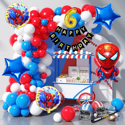 Aoes Spider-Man 6th Birthday Decoration Kit Combo Red, Blue, White Balloons for Kid(Set of 59)