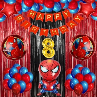 Urban Classic SpiderMan theme of 8th Happy Birthday Decoration kit for Boys and Girls(Set of 60)
