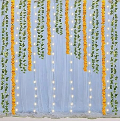 FLIPZONE Blue net decoratin with leaves combo hhok led(Set of 8)