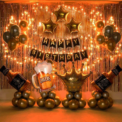 Kapoor stores Happy Birthday Kit - 63Pcs Set Star Balloons Decoration Item Combo with Light(Set of 63)