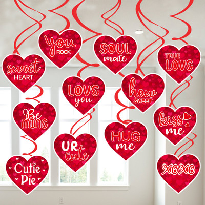 ZYOZI Happy Valentines Day Hanging Swirl Decor,Red Heart Spiral Card Hanging Swirl(Set of 6)