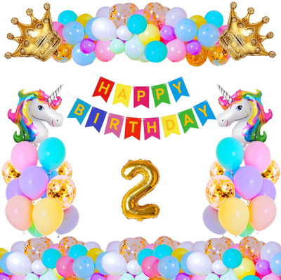 Crazykart Unicorn 2nd Second Happy Birthday Decoration Combo Kit Pack For Party Items(Set of 36)
