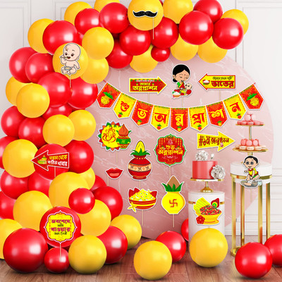 ZYOZI RICE CEREMONY Decorations Combo / Mukhe Bhaat Decorations Items ( Pack Of 77)