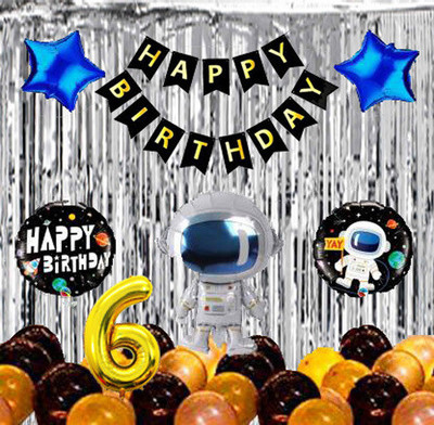 Aoes Astronaut Robot Space Curtain Balloon Theme Decoration for Sixth Birthday(Set of 39)
