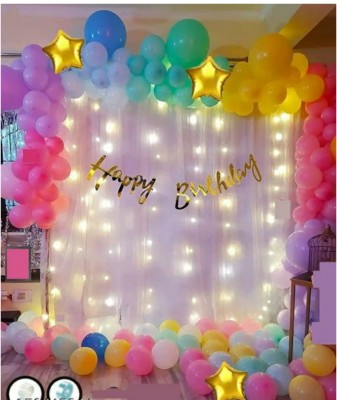 flipmate Solid Net Pastel Balloons with Lights for hbd Decorations Cabana set of 35 Balloon(Multicolor, Pack of 35)