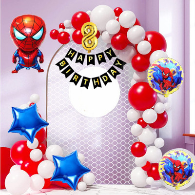 Aoes Spider-Man 8th Birthday Decoration Kit Combo Red-White Balloons Theme for Kids(Set of 59)