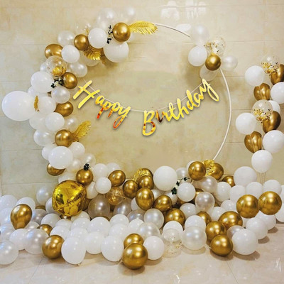 Bash N Splash Printed Gold Cursive Happy birthday Golden white & Confetti Balloon Birthday Party 47 Pc Balloon(White, Gold, Pack of 47)