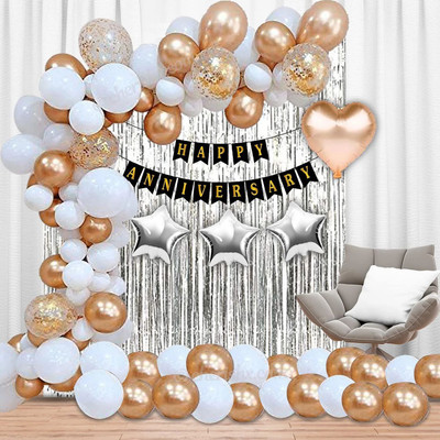 Prihit FK_Rosegold & White Anniversary Decoration Items For Husband, Wife(Set of 64)