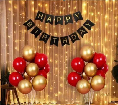 BBG BBG_Black Banner With Fairy Light & Balloons Combo 32pcs(Set of 32)