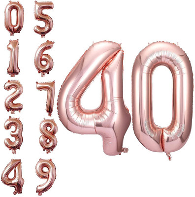 Probang 40 Number Foil Balloon - 16 Inch Anniversary Decoration Items / Rose gold(Set of 44)