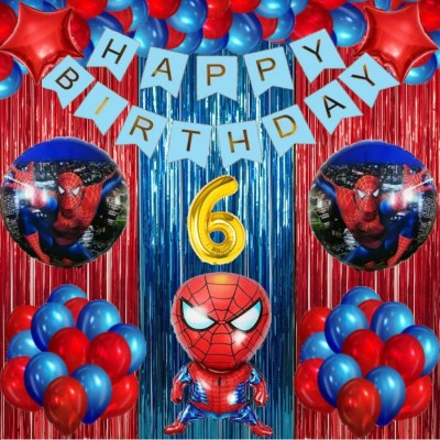 Urban Classic SpiderMan theme of 6th Happy Birthday Decoration kit for Boys and Girls(Set of 60)